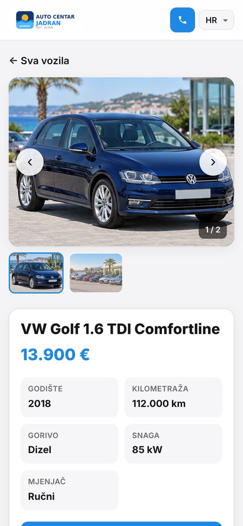 Example: vehicle page on a phone