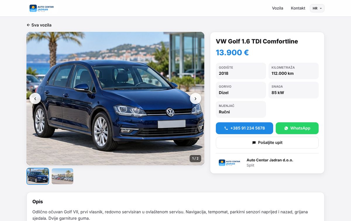 Example: vehicle page on a computer