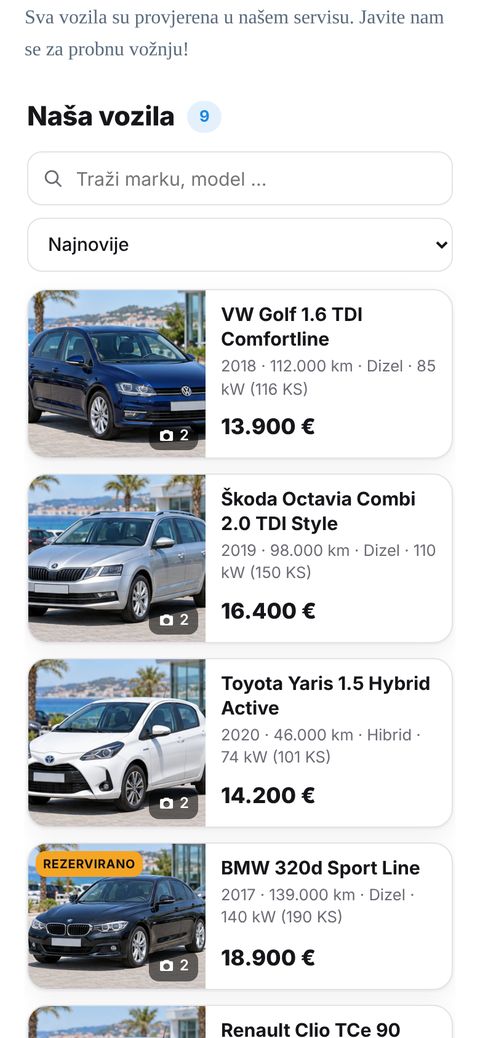 Example: vehicles on your own website on a phone