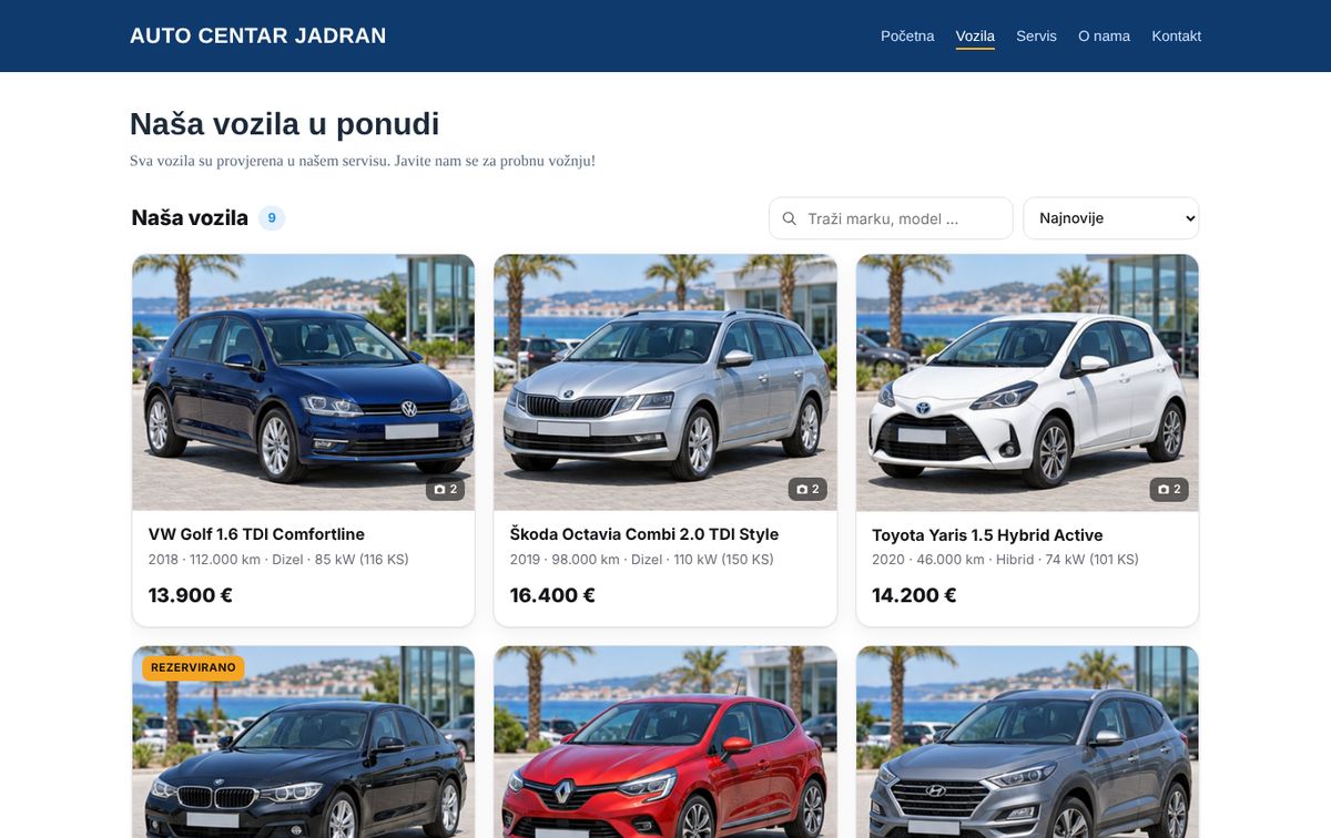 Example: vehicles on your own website on a computer