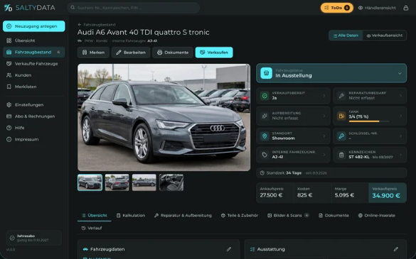 SALTYDATA: vehicle stock in the DMS with photos, costing and online listings